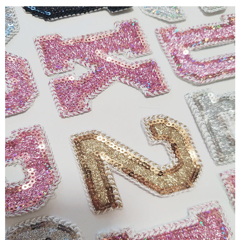 Wholesale 10pcs Pink English Alphabet Number Silver Number Embroidered Clothing Accessories Back Adhesive Patches FS